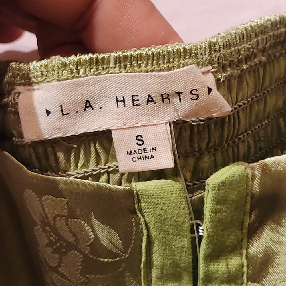 Pacsun LA Hearts Sz S Shiny Lime Green NWT Corset Strappy Top Floral Etching - Picture 5 of 7